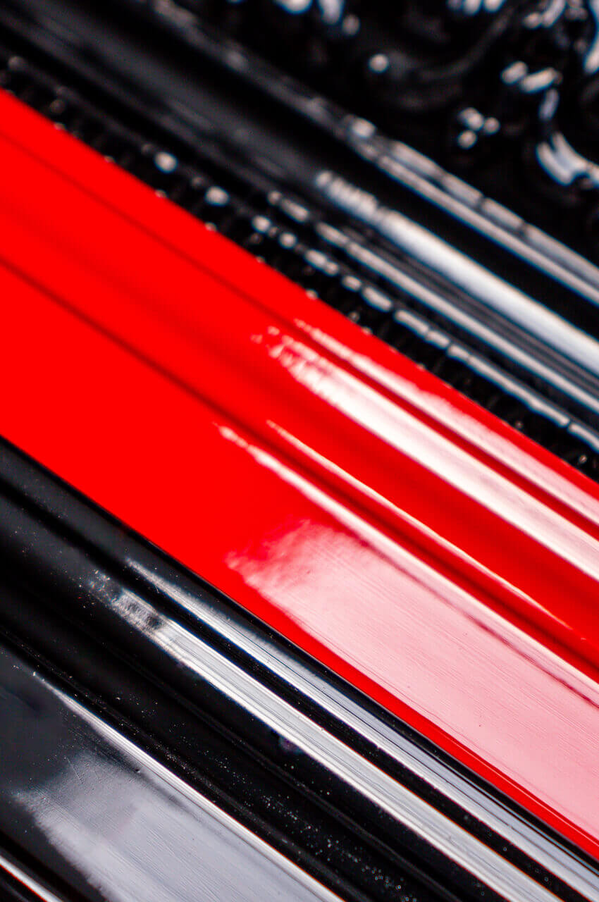 Wood frames painted black and red