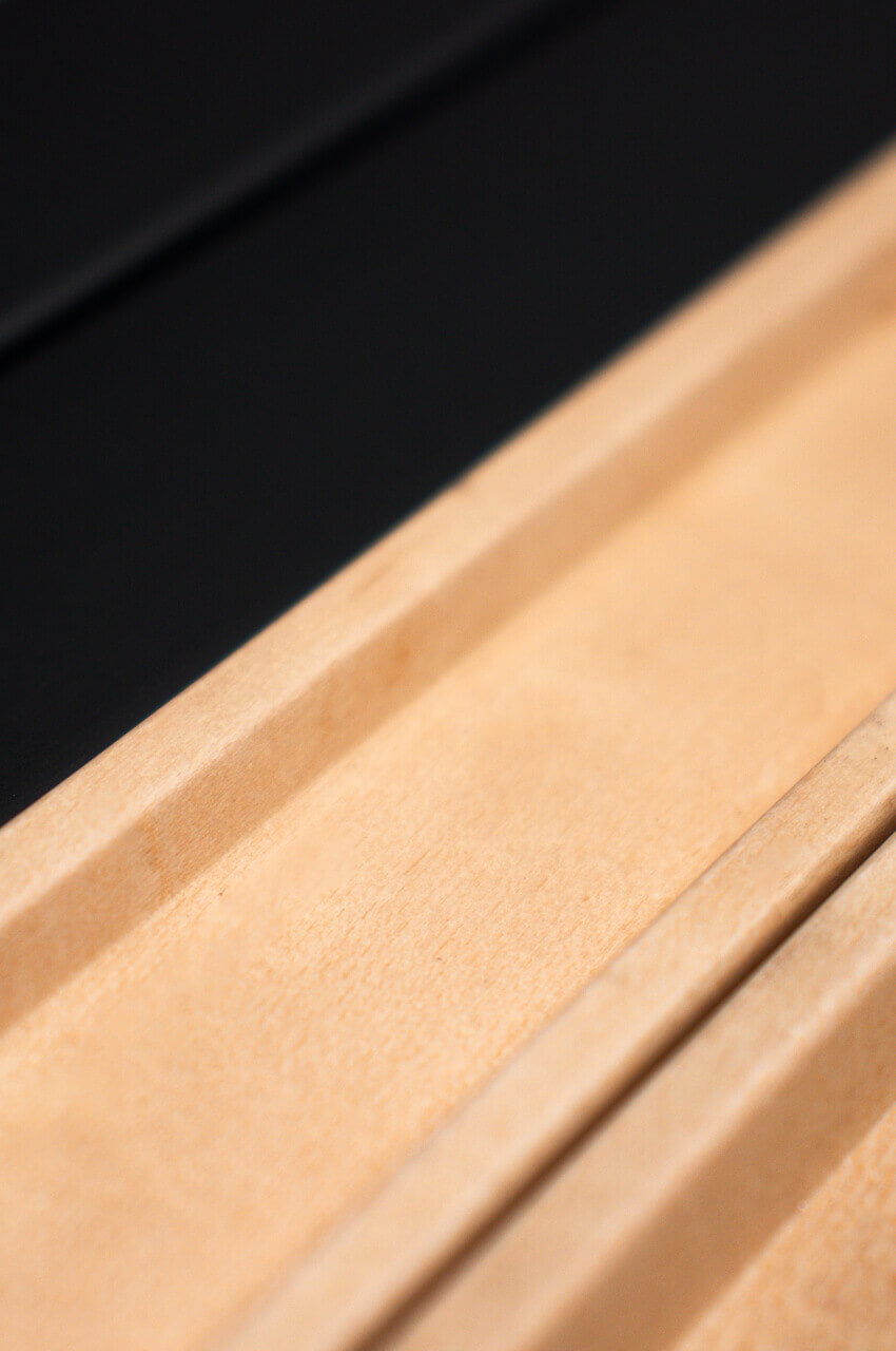 Wood frame with matte solvent-based finish