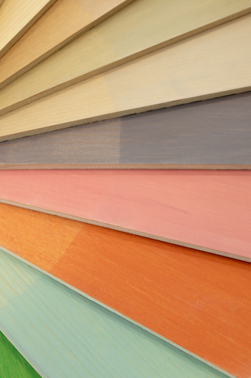 Outdoor wooden boards coated with solvent-based oils for window frames in various colors