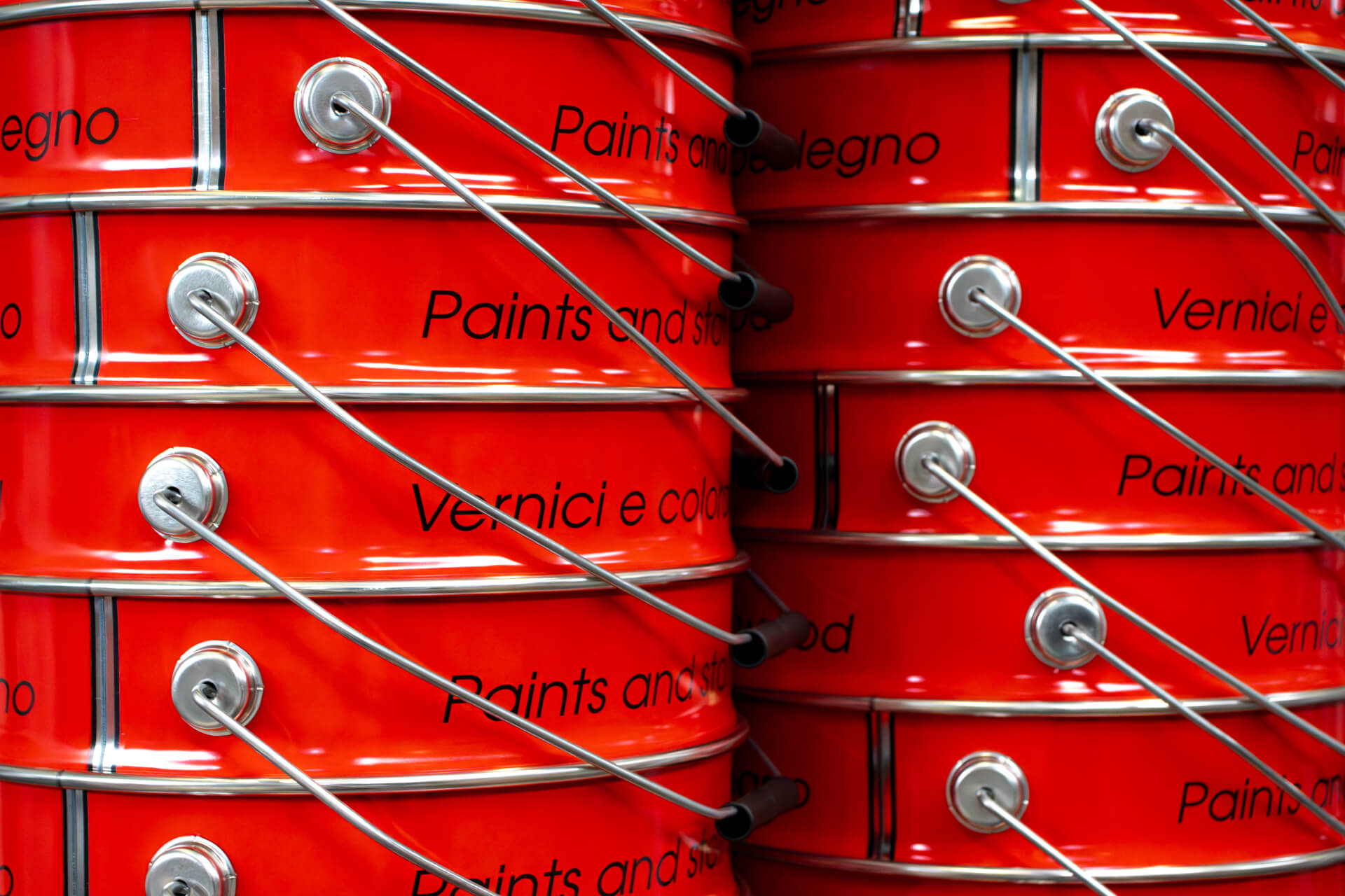Detail of red paint buckets